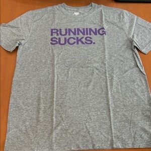 Nike Gray Short-Sleeve Tee with Purple "RUNNING SUCKS." Graphic